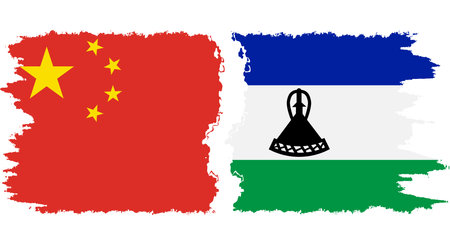 Lesotho and China grunge flags connection, vectorのイラスト素材