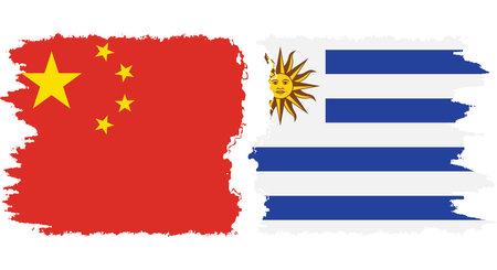 Uruguay and China grunge flags connection, vectorのイラスト素材