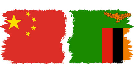 Zambia and China grunge flags connection, vectorのイラスト素材
