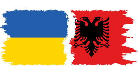 Albania and Ukraine grunge flags connection, vectorのイラスト素材