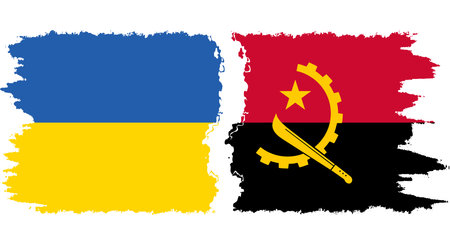 Angola and Ukraine grunge flags connection, vectorのイラスト素材