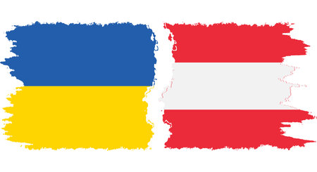 Austria and Ukraine grunge flags connection, vectorのイラスト素材