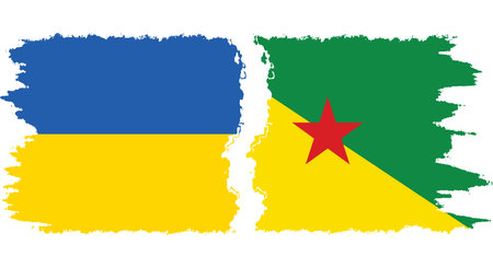 French Guiana and Ukraine grunge flags connection, vectorのイラスト素材