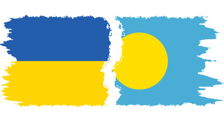 Palau and Ukraine grunge flags connection, vectorのイラスト素材