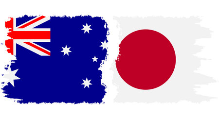 Japan and Australia grunge flags connection, vectorのイラスト素材