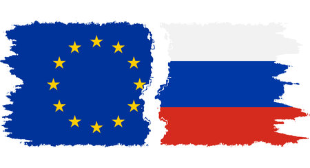 Russia and European Union grunge flags connection, vectorのイラスト素材