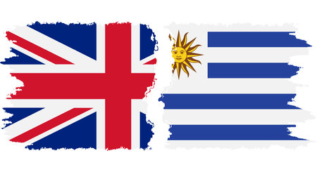 Uruguay and UK grunge flags connection, vectorのイラスト素材