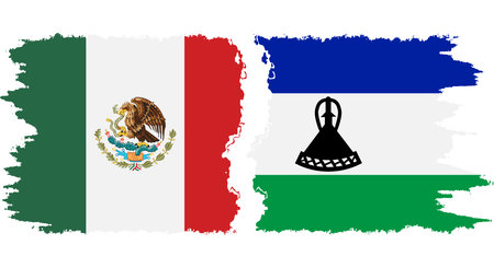 Lesotho and Mexico grunge flags connection, vectorのイラスト素材