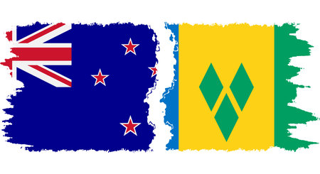 Saint Vincent and the Grenadines and New Zealand grunge flags connection, vectorのイラスト素材