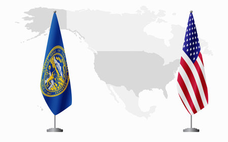 Nebraska US and USA flags for official meeting against background of world map.のイラスト素材