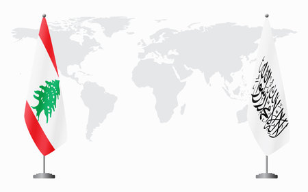 Lebanon and Afghanistan flags for official meeting against background of world map.のイラスト素材