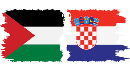 Croatia and Palestine grunge flags connection, vectorのイラスト素材