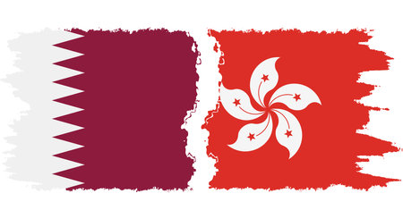 Hong Kong and Qatar grunge flags connection, vectorのイラスト素材