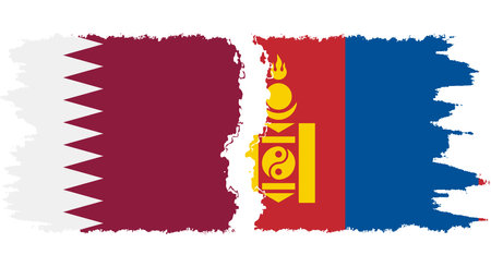 Mongolia and Qatar grunge flags connection, vectorのイラスト素材