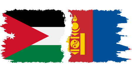 Mongolia and Jordan grunge flags connection, vectorのイラスト素材