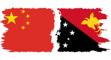 Papua New Guinea and China grunge flags connection, vectorのイラスト素材