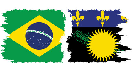 Guadeloupe and Brazil grunge flags connection, vectorのイラスト素材