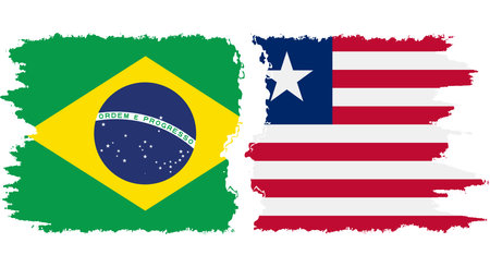 Liberia and Brazil grunge flags connection, vectorのイラスト素材