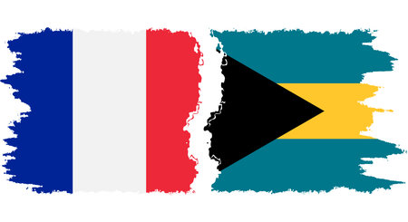Bahamas and France grunge flags connection, vectorのイラスト素材