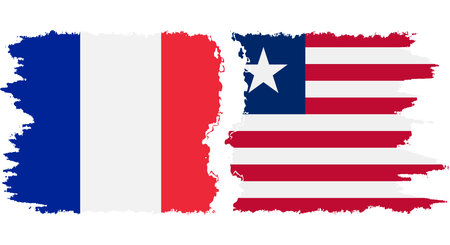 Liberia and France grunge flags connection, vectorのイラスト素材