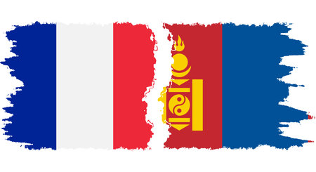 Mongolia and France grunge flags connection, vectorのイラスト素材