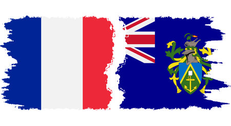 Pitcairn Islands and France grunge flags connection, vectorのイラスト素材