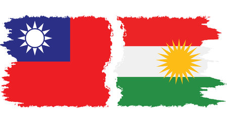 Kurdistan and Taiwan grunge flags connection, vectorのイラスト素材
