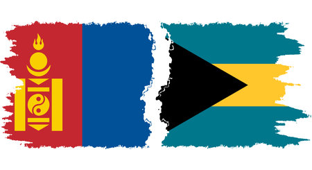 Bahamas and Mongolia grunge flags connection, vectorのイラスト素材