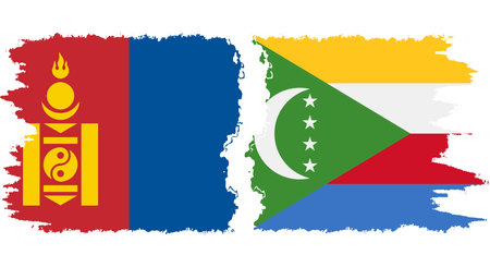 Comoros and Mongolia grunge flags connection, vectorのイラスト素材