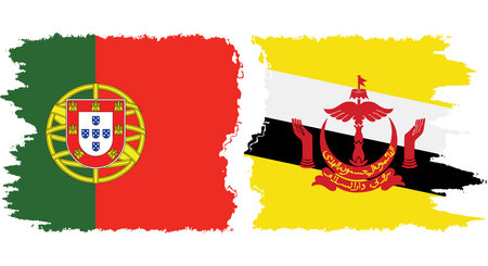 Brunei and Portugal grunge flags connection, vectorのイラスト素材