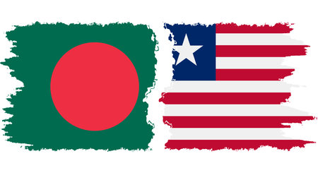 Liberia and Bangladesh grunge flags connection, vectorのイラスト素材