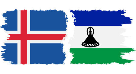Lesotho and Iceland grunge flags connection, vectorのイラスト素材