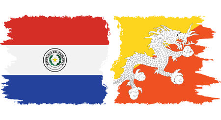Bhutan and Paraguay grunge flags connection, vectorのイラスト素材