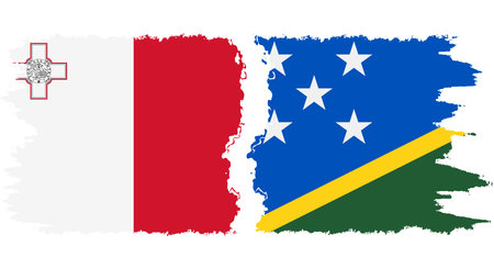 Solomon Islands and Malta grunge flags connection, vectorのイラスト素材