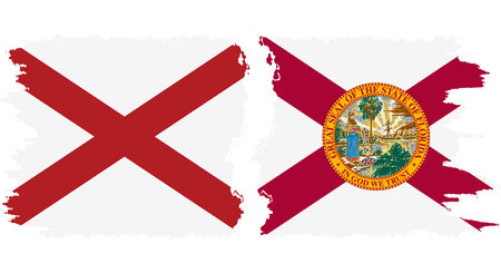 Florida and Alabama states grunge brush flags connection, vectorのイラスト素材