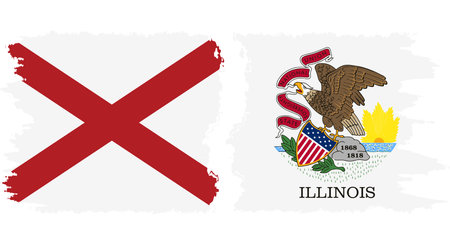 Illinois and Alabama states grunge brush flags connection, vectorのイラスト素材