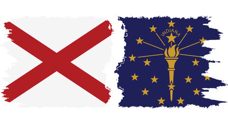 Indiana and Alabama states grunge brush flags connection, vectorのイラスト素材