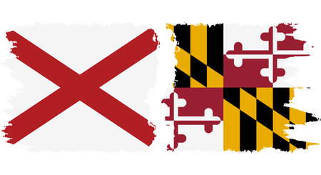 Maryland and Alabama states grunge brush flags connection, vectorのイラスト素材