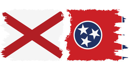 Tennessee and Alabama states grunge brush flags connection, vectorのイラスト素材