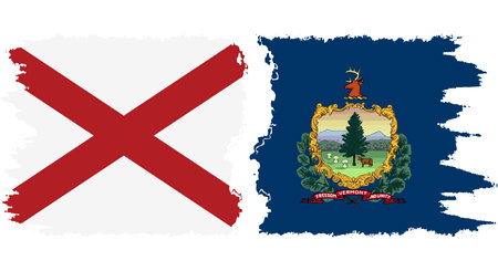 Vermont and Alabama states grunge brush flags connection, vectorのイラスト素材
