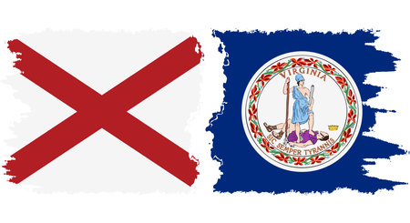 Virginia and Alabama states grunge brush flags connection, vectorのイラスト素材