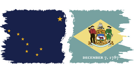 Delaware and Alaska states grunge brush flags connection, vectorのイラスト素材