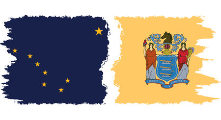 New Jersey and Alaska states grunge brush flags connection, vectorのイラスト素材