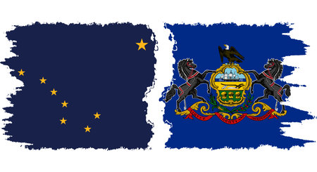 Pennsylvania and Alaska states grunge brush flags connection, vectorのイラスト素材