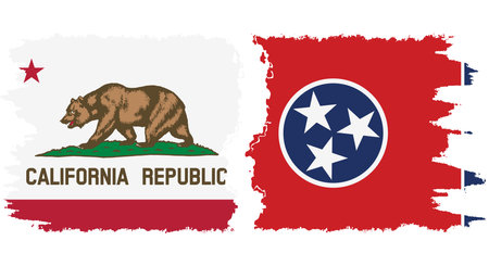 Tennessee and California states grunge brush flags connection, vectorのイラスト素材