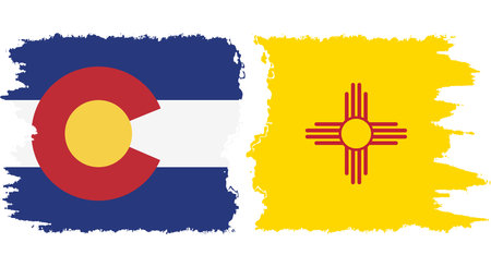 New Mexico and Colorado states grunge brush flags connection, vectorのイラスト素材
