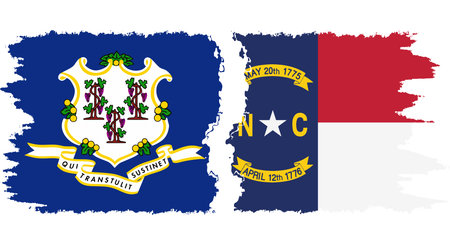 North Carolina and Connecticut states grunge brush flags connection, vectorのイラスト素材