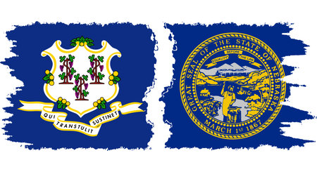 Nebraska and Connecticut states grunge brush flags connection, vectorのイラスト素材
