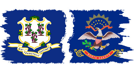 North Dakota and Connecticut states grunge brush flags connection, vectorのイラスト素材