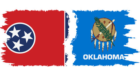Oklahoma and Tennessee states grunge brush flags connection, vectorのイラスト素材